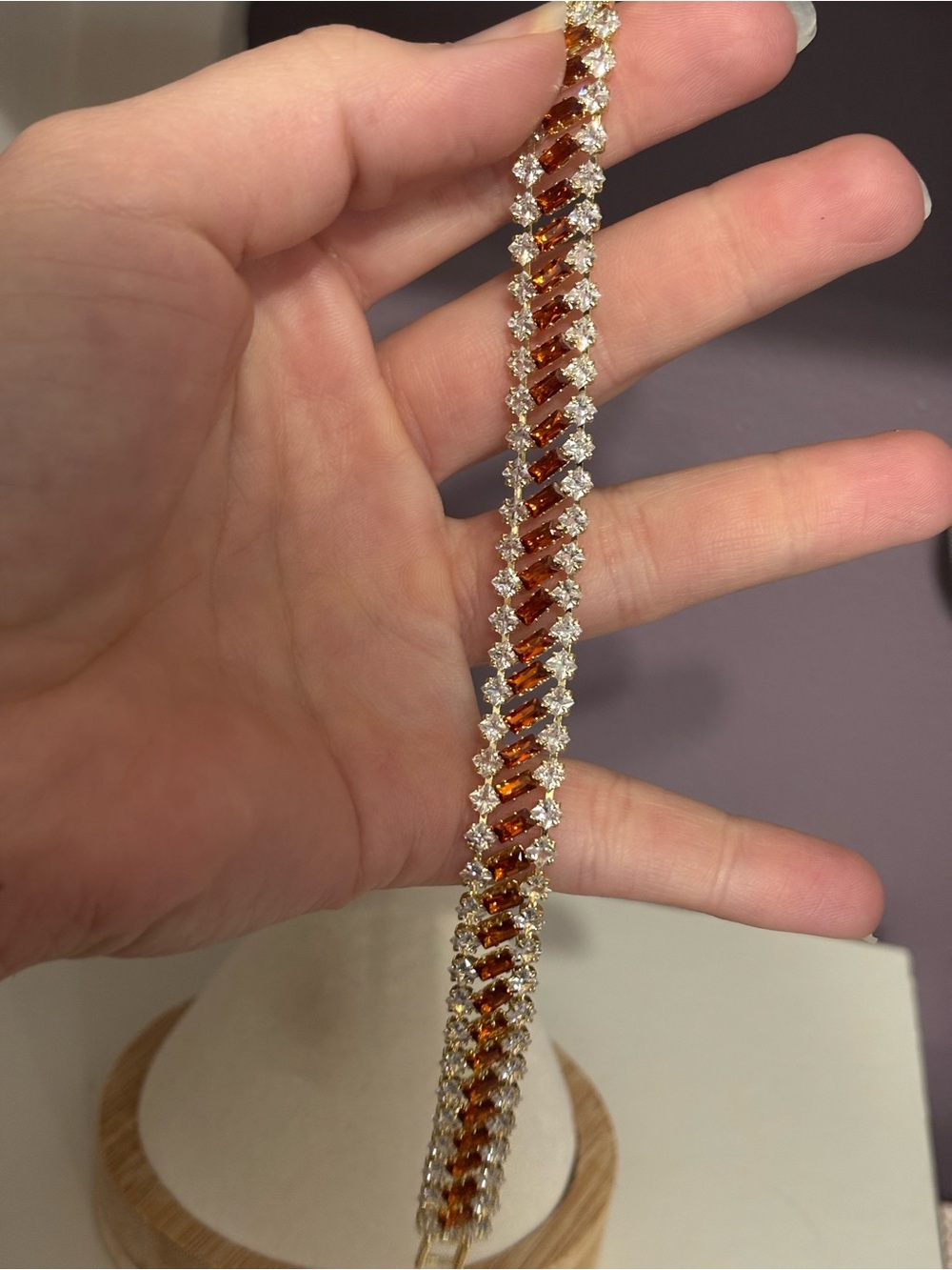 Gold-Tone Bracelet with Amber and Clear Stones - Picture 2 of 3